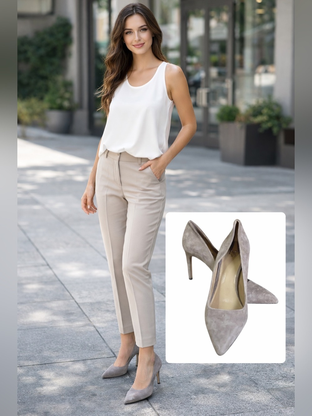 ANN TAYLOR BEIGE MAE SUEDE PUMPS HIGH HEELS SHOES SZ 9M 3.5" Taupe Pointed Toe